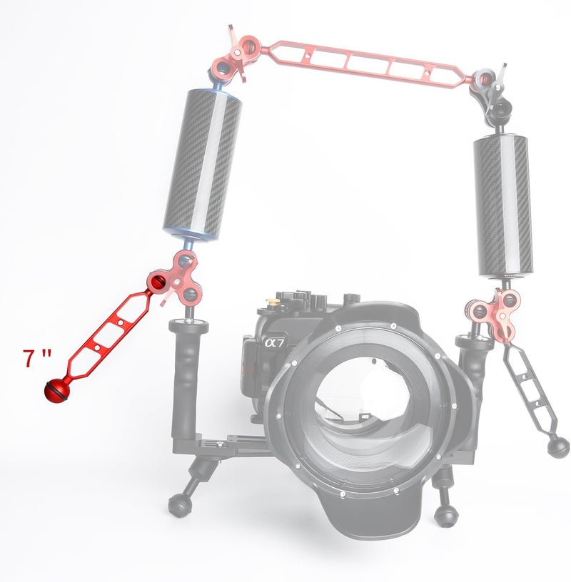 LetonPower Red 7" Underwater Aluminum Alloy Extension Arm (2-Pack) - Dual Ball System with 1" Head Connector, Waterproof & Rustproof for Diving Camera Tray/Strobe/Video Light, Scuba Photography Gear - Image 5